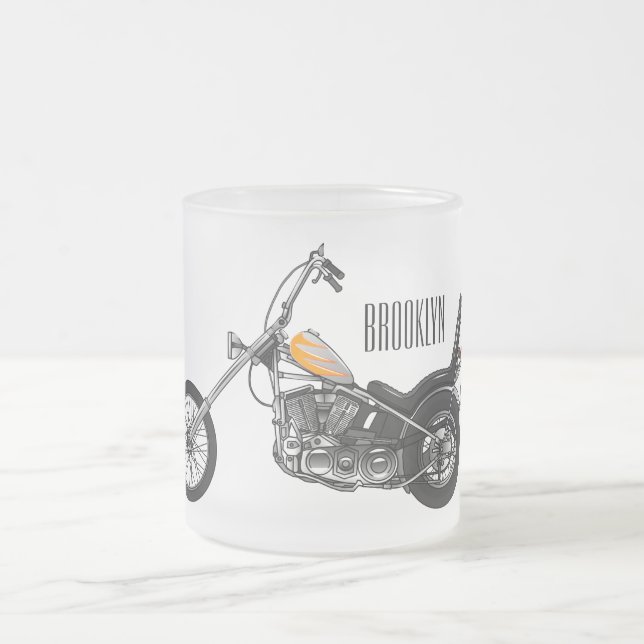 Chopper Motorcycle 1950 cartoon illustration Frosted Glass Coffee Mug (Center)