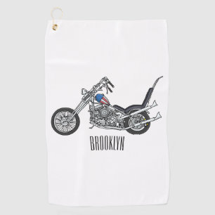 Chopper Motorcycle 1950 cartoon illustration Golf Towel