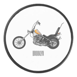 Chopper Motorcycle 1950 cartoon illustration Hockey Puck