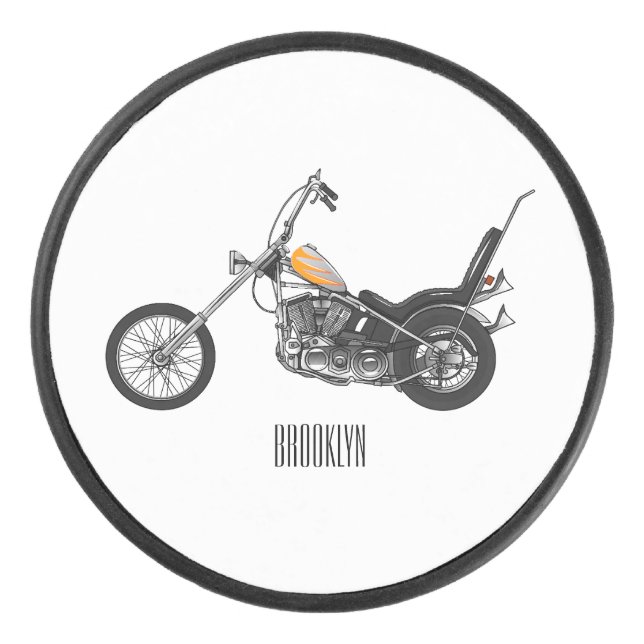 Chopper Motorcycle 1950 cartoon illustration Hockey Puck (Front)