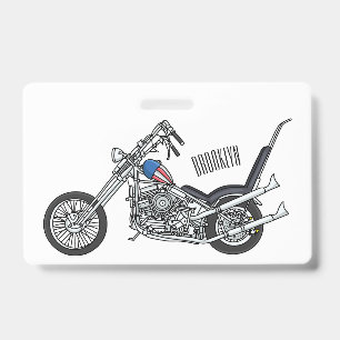 Chopper Motorcycle 1950 cartoon illustration ID Badge