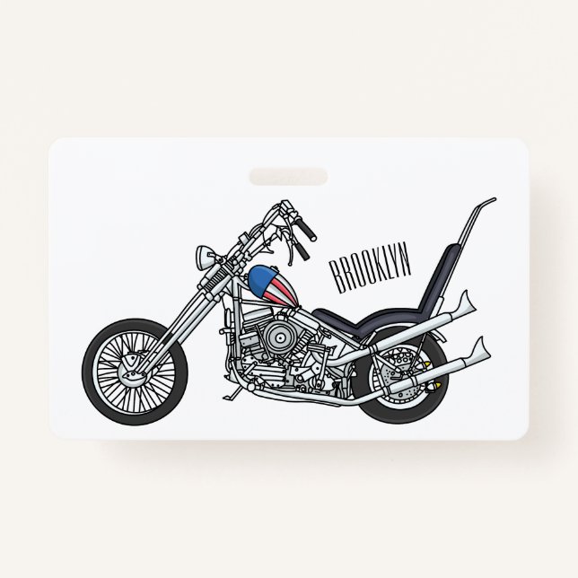 Chopper Motorcycle 1950 cartoon illustration  ID Badge (Front)