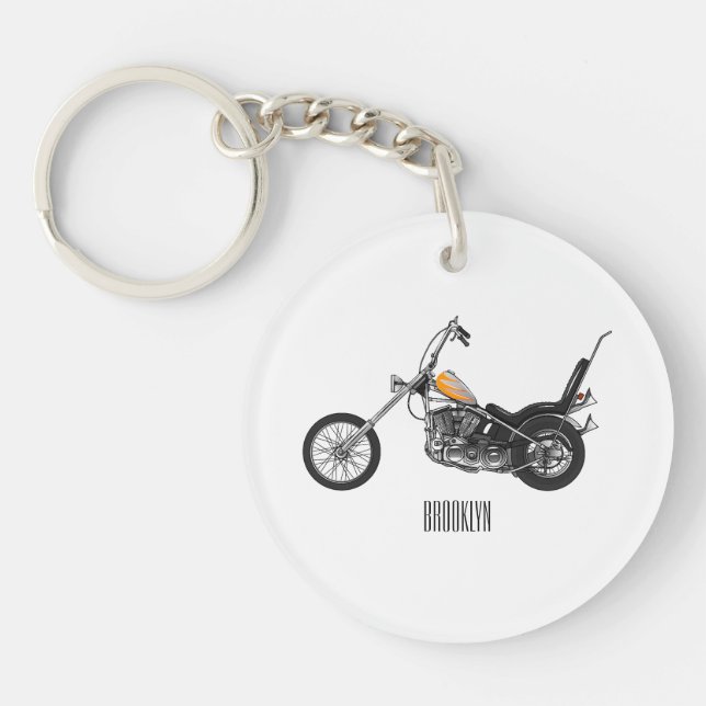 Chopper Motorcycle 1950 cartoon illustration Key Ring (Front)