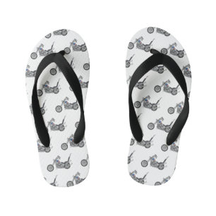 Chopper Motorcycle 1950 cartoon illustration Kid's Flip Flops