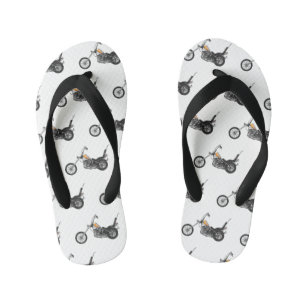 Chopper Motorcycle 1950 cartoon illustration Kid's Flip Flops