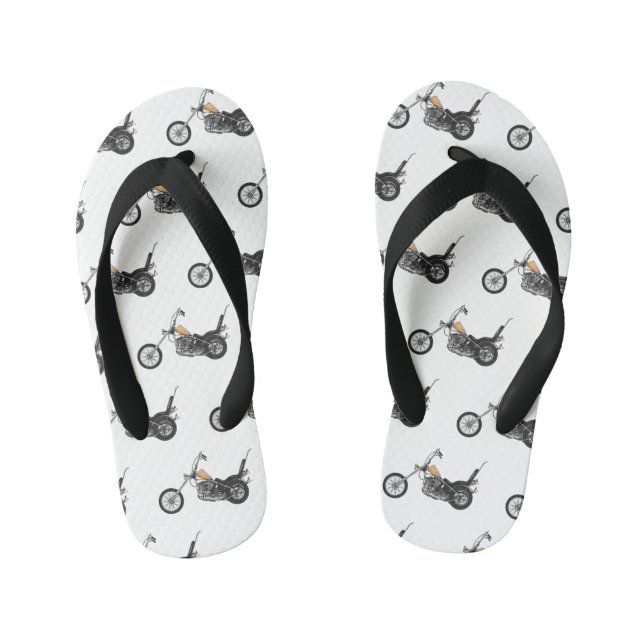 Chopper Motorcycle 1950 cartoon illustration Kid's Flip Flops (Footbed)