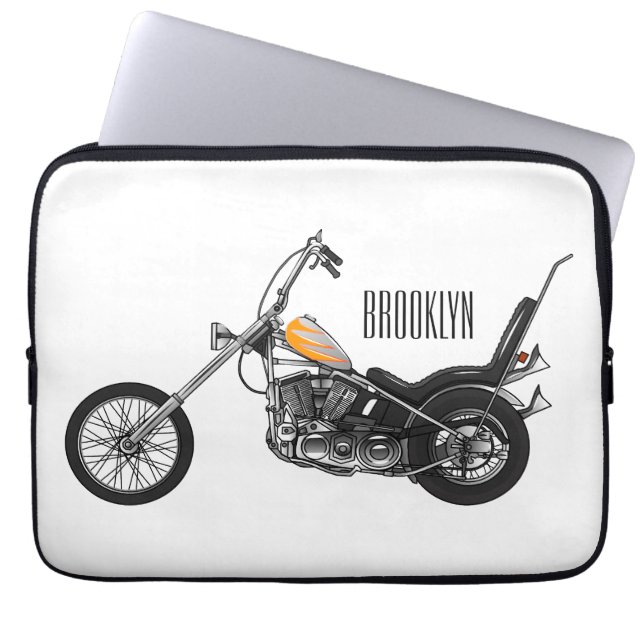 Chopper Motorcycle 1950 cartoon illustration Laptop Sleeve (Front)