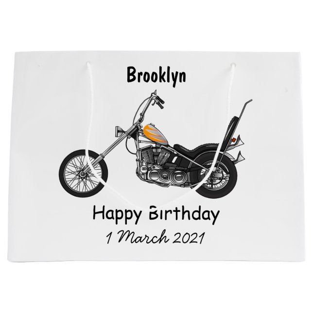 Chopper Motorcycle 1950 cartoon illustration Large Gift Bag (Front)