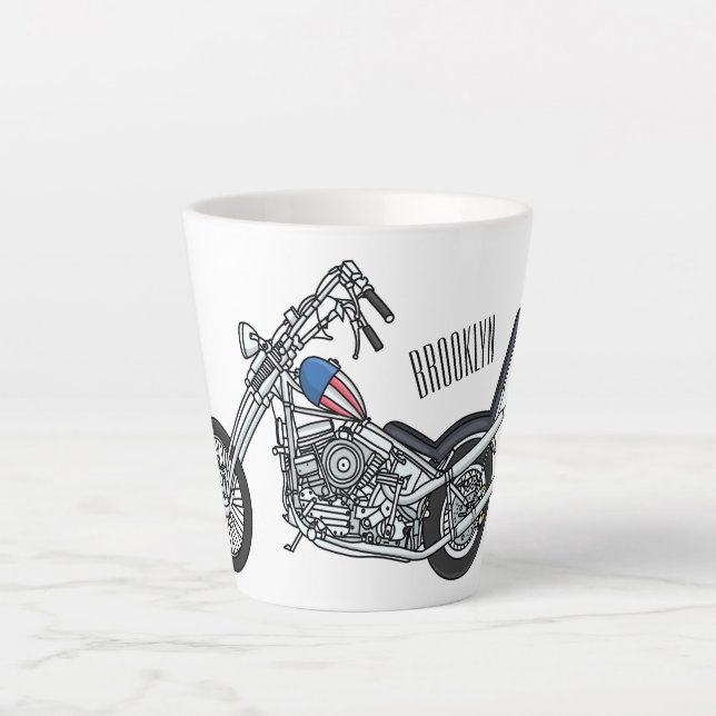 Chopper Motorcycle 1950 cartoon illustration Latte Mug (Front)