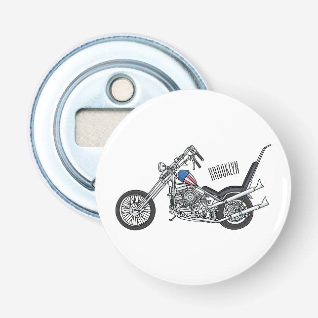 Chopper Motorcycle 1950 cartoon illustration Lip B Bottle Opener (Front)