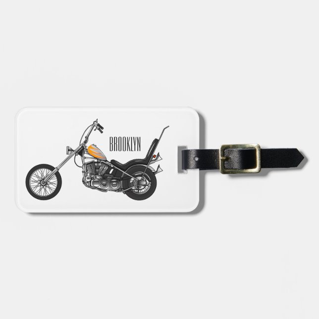 Chopper Motorcycle 1950 cartoon illustration Luggage Tag (Front Horizontal)