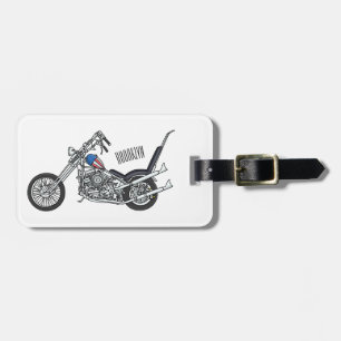 Chopper Motorcycle 1950 cartoon illustration Luggage Tag