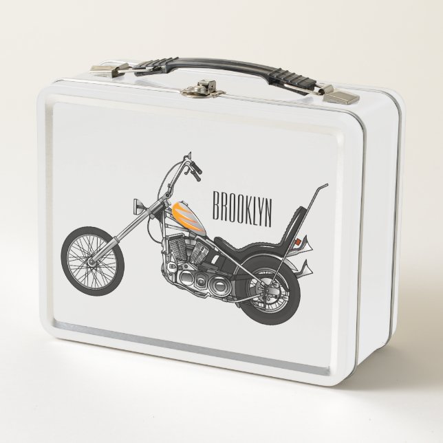 Chopper Motorcycle 1950 cartoon illustration Metal Lunch Box (Front)