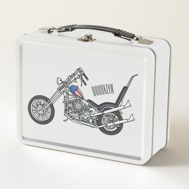 Chopper Motorcycle 1950 cartoon illustration  Metal Lunch Box (Front)