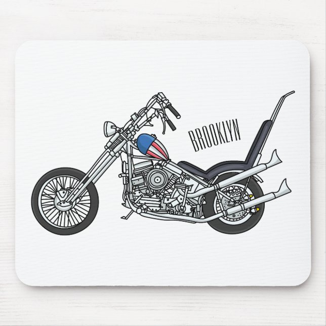Chopper Motorcycle 1950 cartoon illustration Mouse Mat (Front)