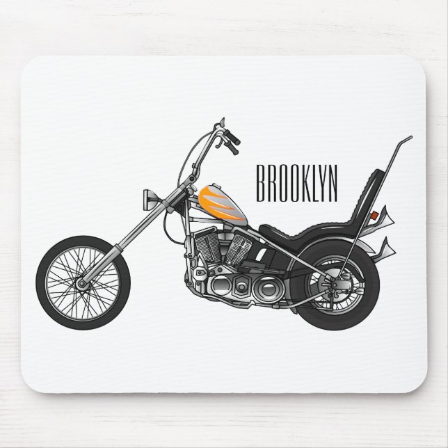 Chopper Motorcycle 1950 cartoon illustration Mouse Mat (Front)