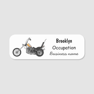 Chopper Motorcycle 1950 cartoon illustration Name Tag