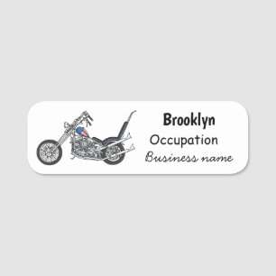 Chopper Motorcycle 1950 cartoon illustration Name Tag