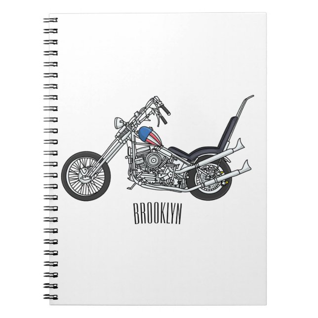 Chopper Motorcycle 1950 cartoon illustration Notebook (Front)
