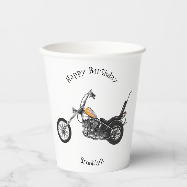 Chopper Motorcycle 1950 cartoon illustration Paper Cups (Front)