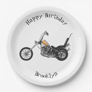 Chopper Motorcycle 1950 cartoon illustration Paper Plate