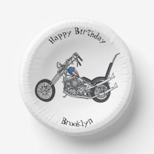 Chopper Motorcycle 1950 cartoon illustration Paper Plate