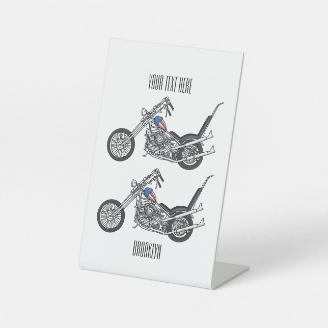 Chopper Motorcycle 1950 cartoon illustration  Pedestal Sign (Front)