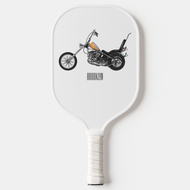 Chopper Motorcycle 1950 cartoon illustration Pickleball Paddle (Front)