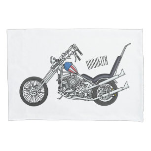 Chopper Motorcycle 1950 cartoon illustration Pillowcase