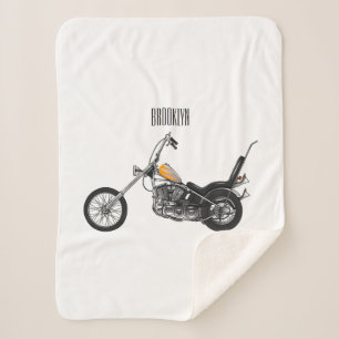 Chopper Motorcycle 1950 cartoon illustration Sherpa Blanket