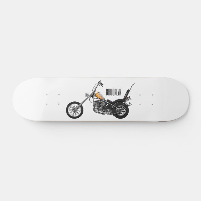Chopper Motorcycle 1950 cartoon illustration Skateboard (Horz)