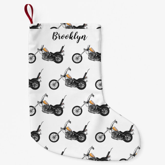 Chopper Motorcycle 1950 cartoon illustration Small Christmas Stocking (Front)