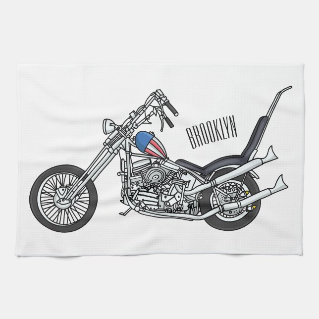 Chopper Motorcycle 1950 cartoon illustration  Tea Towel (Horizontal)