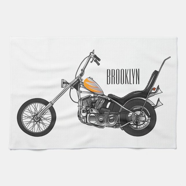 Chopper Motorcycle 1950 cartoon illustration Tea Towel (Horizontal)