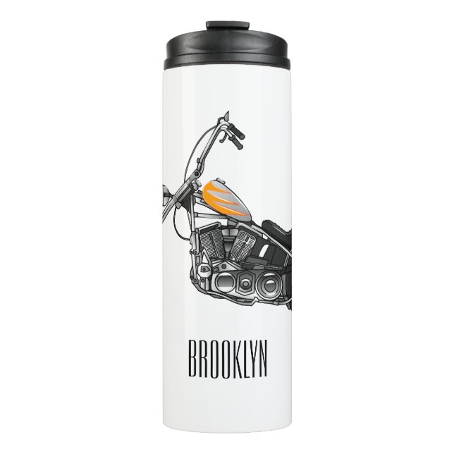 Chopper Motorcycle 1950 cartoon illustration Thermal Tumbler (Front)