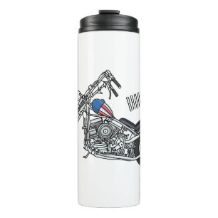 Chopper Motorcycle 1950 cartoon illustration Thermal Tumbler