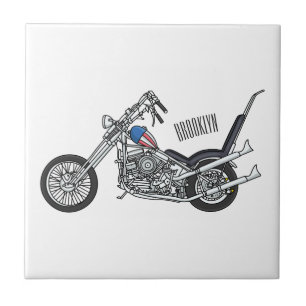 Chopper Motorcycle 1950 cartoon illustration Tile