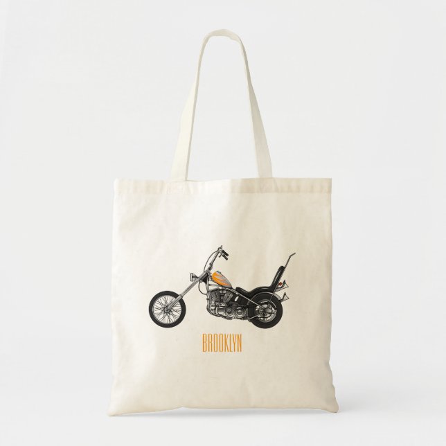 Chopper Motorcycle 1950 cartoon illustration Tote Bag (Front)