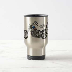 Chopper Motorcycle 1950 cartoon illustration Travel Mug