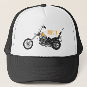 Chopper Motorcycle 1950 cartoon illustration Trucker Hat