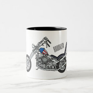 Chopper Motorcycle 1950 cartoon illustration Two-Tone Coffee Mug