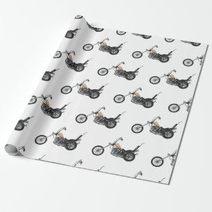 Chopper Motorcycle 1950 cartoon illustration Wrapping Paper