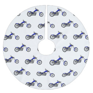 Chopper motorcycle cartoon illustration brushed polyester tree skirt