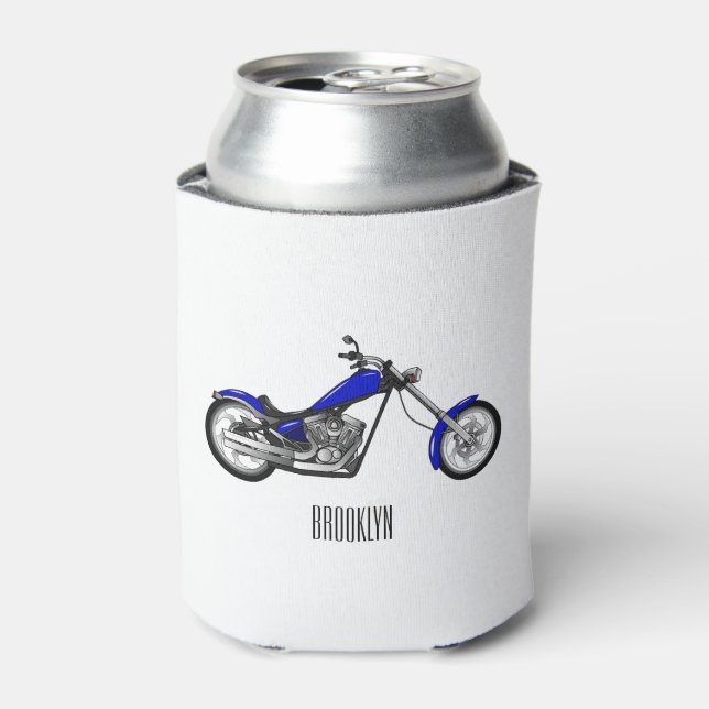 Chopper motorcycle cartoon illustration can cooler (Can Front)