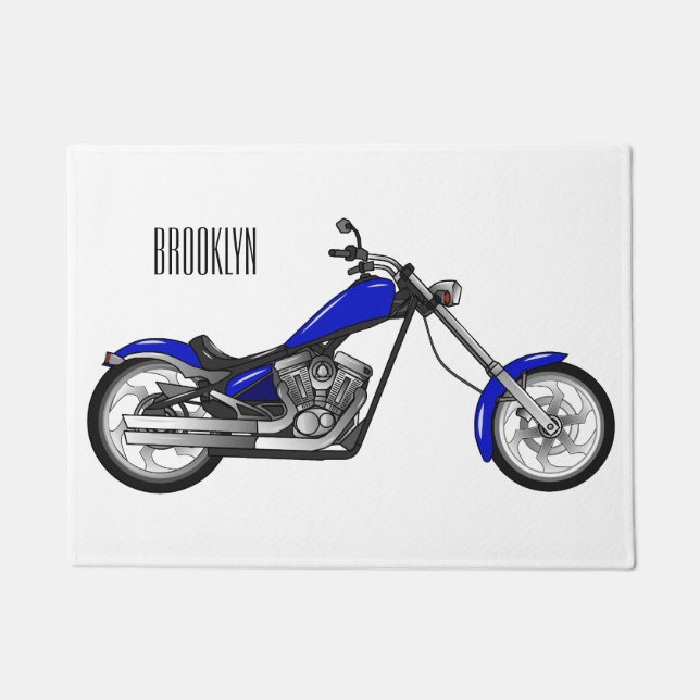 Chopper motorcycle cartoon illustration doormat (Front)