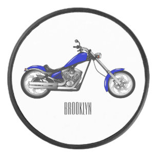 Chopper motorcycle cartoon illustration hockey puck