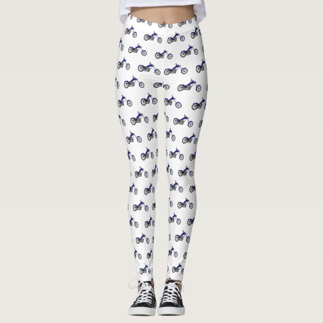Chopper motorcycle cartoon illustration leggings (Front)