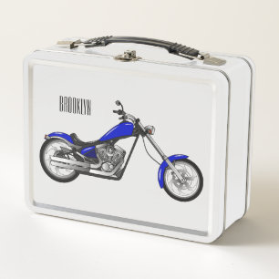 Chopper motorcycle cartoon illustration metal lunch box