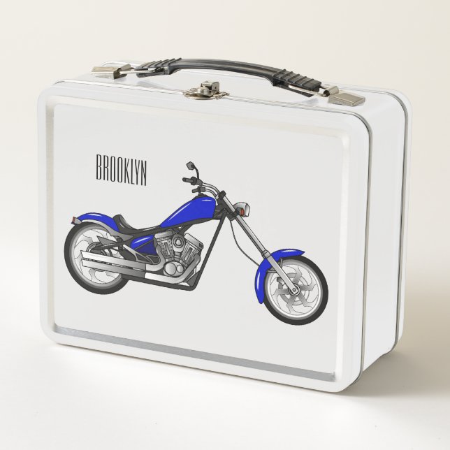 Chopper motorcycle cartoon illustration metal lunch box (Front)