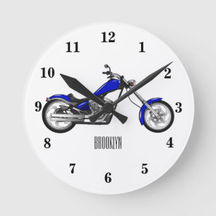 Chopper motorcycle cartoon illustration round clock